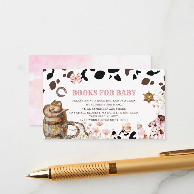 Carte D'accompagnement Aquarelle élégante Petite cowgirl Rodeo country ba (Devant/Arrière en situation)