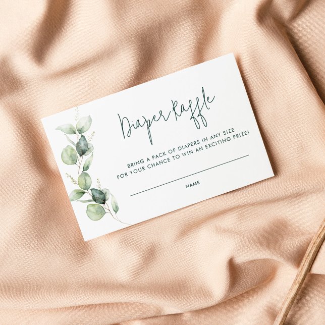 Carte D'accompagnement Aquarelle Eucalyptus Baby shower Déchets Raffin (Eucalyptus Foliage Baby Shower Diaper Raffle Enclosure Card)