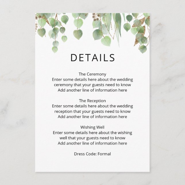 Carte D'accompagnement Aquarelle Eucalyptus Feuille Mariage de feuillage  (Devant)