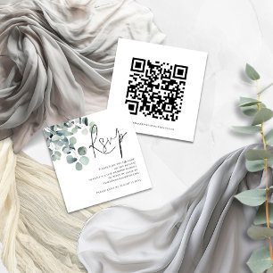 Carte D'accompagnement Aquarelle Eucalyptus Script QR Code Mariage RSVP