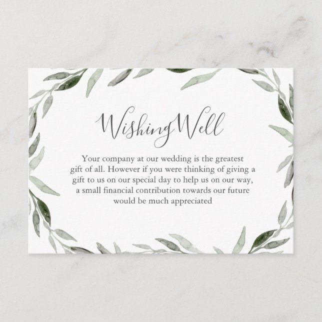 Carte D'accompagnement Aquarelle Feuille verte Mariage Wreath bien (Devant)
