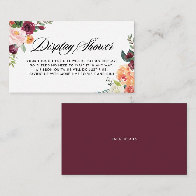 Carte D'accompagnement Aquarelle Fleurs d'automne Floral Display Douche (Devant / Derrière)