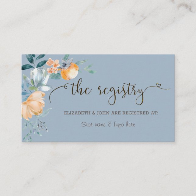 Carte D'accompagnement Aquarelle Fleurs Dusty Blue Registre Mariage (Devant)