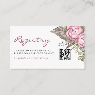 Carte D'accompagnement Aquarelle Fleurs roses Bébé Code QR Registre