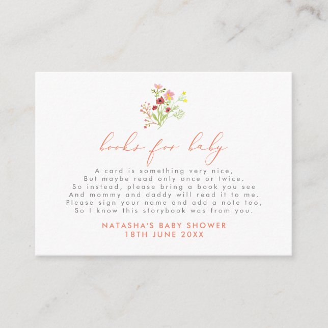 Carte D'accompagnement Aquarelle Fleurs sauvages Livres pour bébé Inserti (Devant)