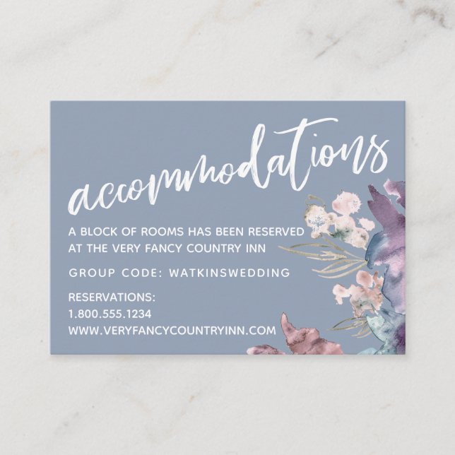 Carte D'accompagnement Aquarelle Floral Dusty Blue Mariage Logement (Devant)