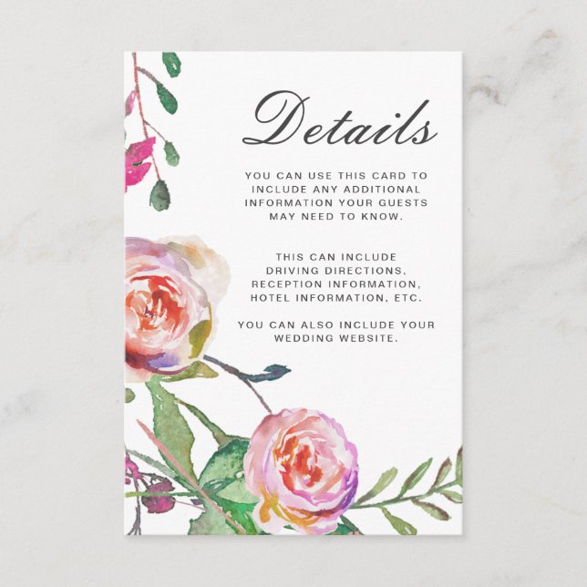 Carte D'accompagnement Aquarelle Floral Mariage Détails clients en gris (Devant)