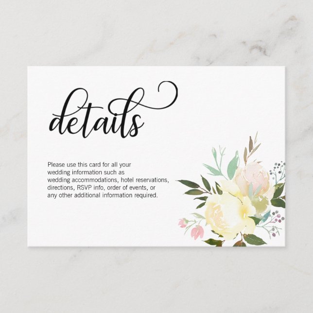 Carte D'accompagnement Aquarelle Floral Rose Ivory Mariage DÉTAILS (Devant)