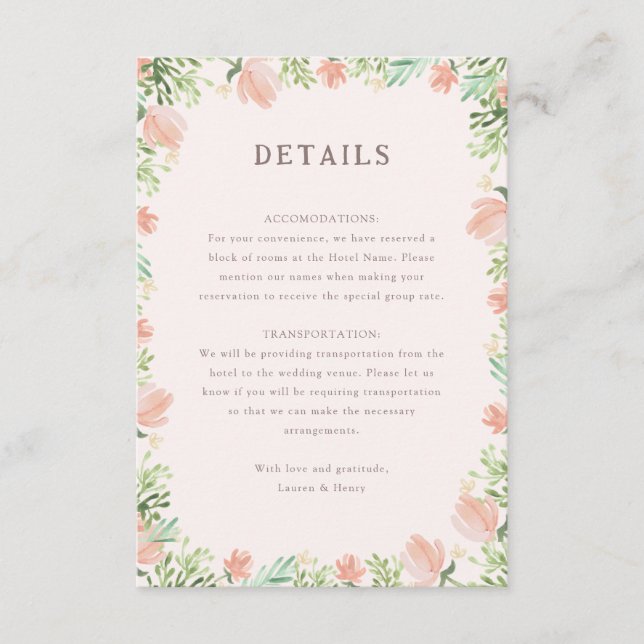 Carte D'accompagnement Aquarelle Floral Rustique Mariage Insertion (Devant)