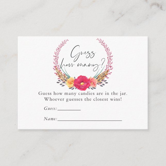 Carte D'accompagnement Aquarelle Floral Safari Baby shower Bonbon Jeu (Devant)