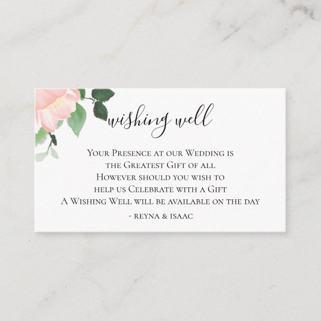 Carte D'accompagnement Aquarelle florale Blush Mariage Wishing well (Devant)