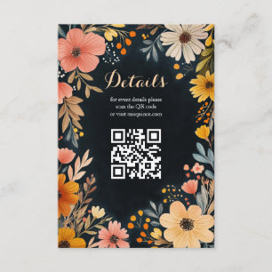 Carte D'accompagnement Aquarelle Florale sur Quinceañera foncé CUSTOM QR