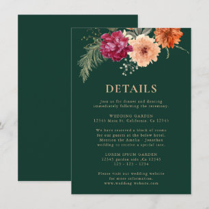 Carte D'accompagnement Aquarelle florale vert émeraude détails du Mariage