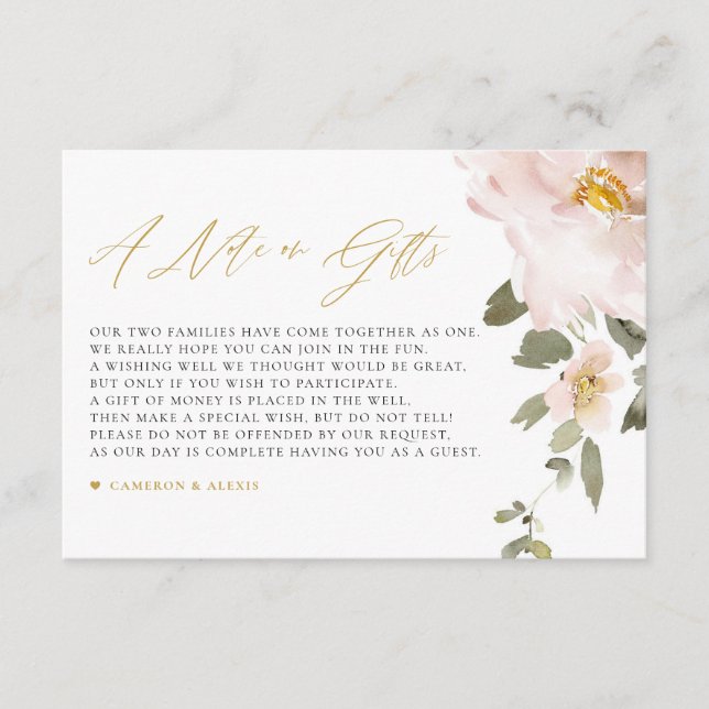 Carte D'accompagnement Aquarelle Flush Flowers Mariage Note sur les cadea (Devant)