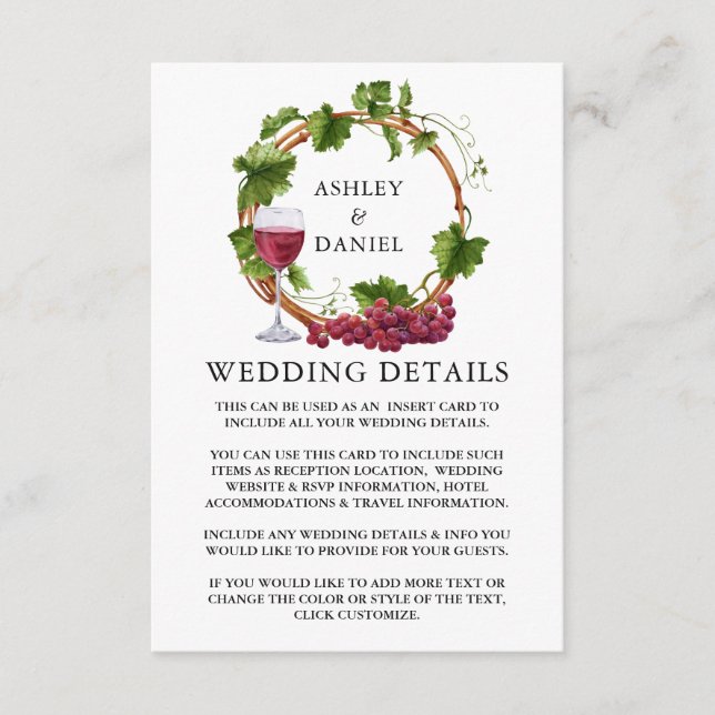 Carte D'accompagnement Aquarelle Grappe Vins Bois Wreath Détails du Maria (Devant)