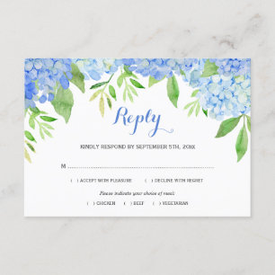 Carte D'accompagnement Aquarelle Hydrangea Blue Floral Mariage Repas RSVP