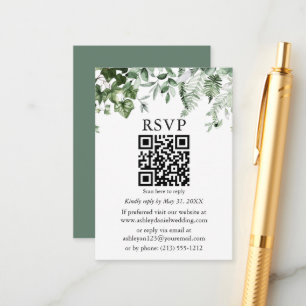 Carte D'accompagnement Aquarelle Ivy Ferns Sage Vert Mariage QR RSVP