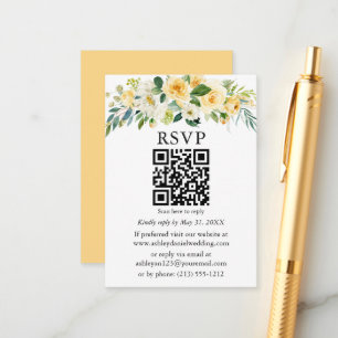 Carte D'accompagnement Aquarelle Jaune Blanc Floral Mariage QR RSVP