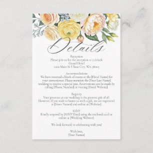 Carte D'accompagnement Aquarelle Jaune Fleurs de Pêcher Mariage Détail