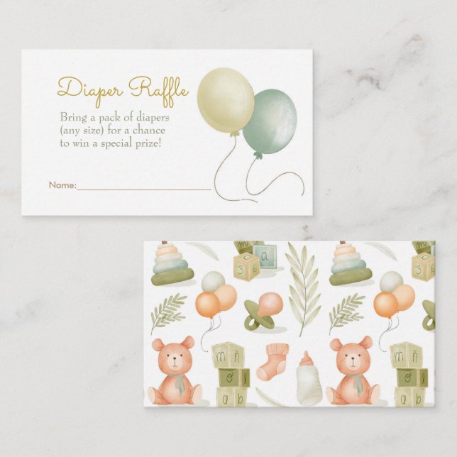 Carte D'accompagnement Aquarelle Jouets Bébé Barreau Raffle (Devant / Derrière)