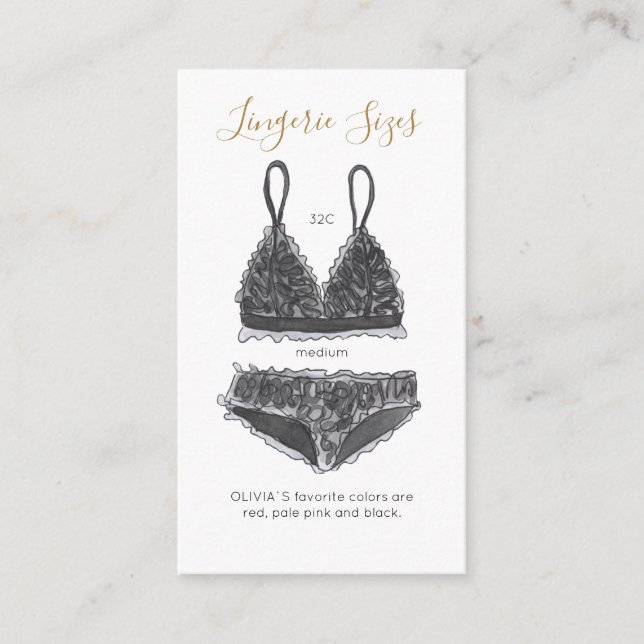 Carte D'accompagnement Aquarelle Lace Lingerie Tailles Fête des mariées (Devant)