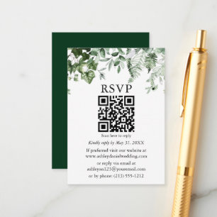 Carte D'accompagnement Aquarelle Lierre Sage Fermes Mariage vert QR RSVP