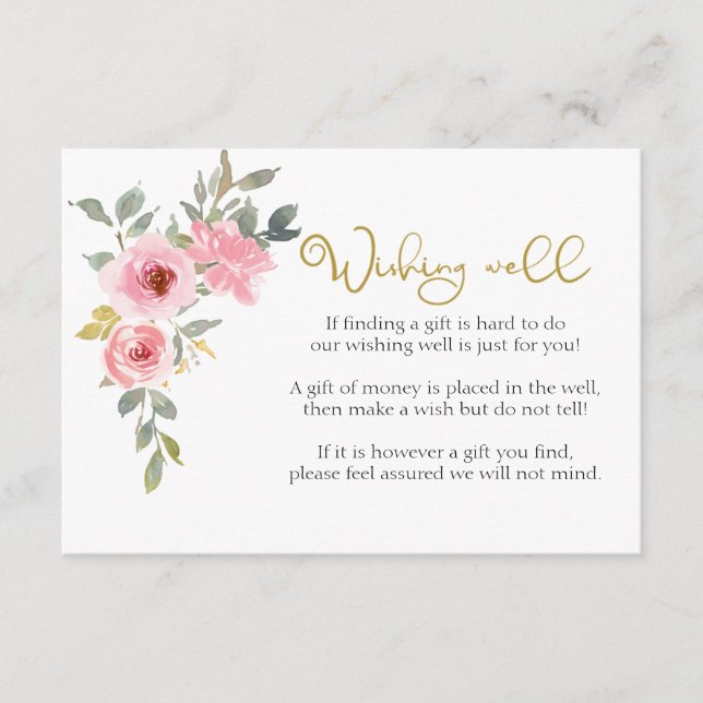 Carte D'accompagnement Aquarelle Lush Blush Rose Floral Wishing well (Devant)