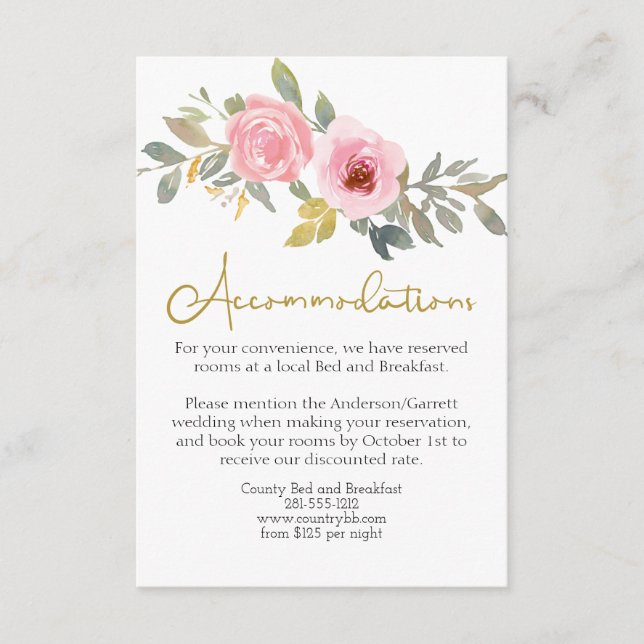 Carte D'accompagnement Aquarelle Lush Blush rose Mariage Floral (Devant)
