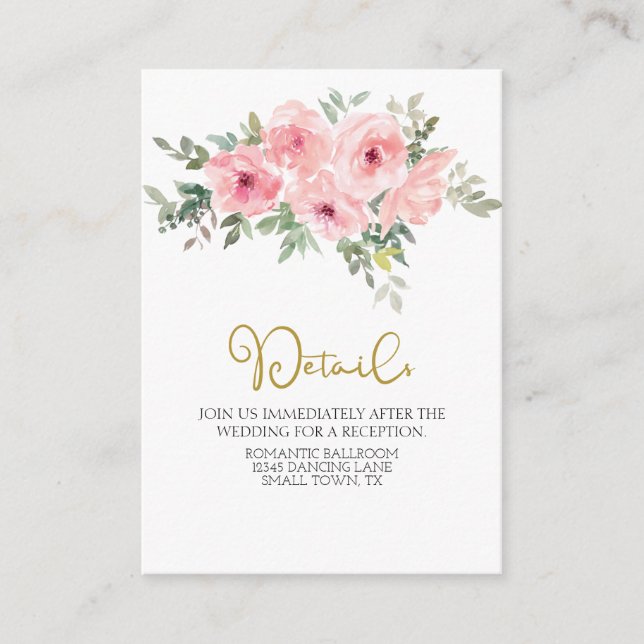 Carte D'accompagnement Aquarelle Lush Blush rose Mariage Floral (Devant)