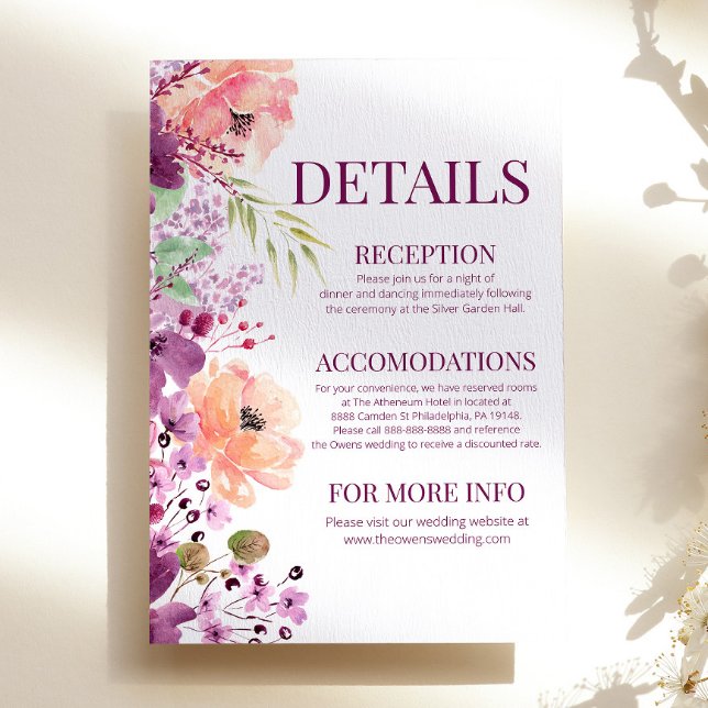 Carte D'accompagnement Aquarelle Magenta Violet Détails de la fleur flora (Créateur téléchargé)