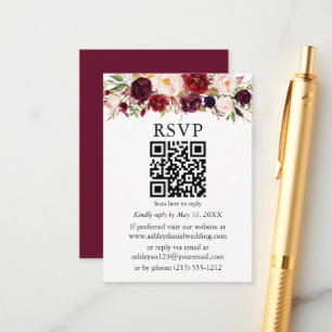 Carte D'accompagnement Aquarelle mariage Bourgogne Floral QR RSVP
