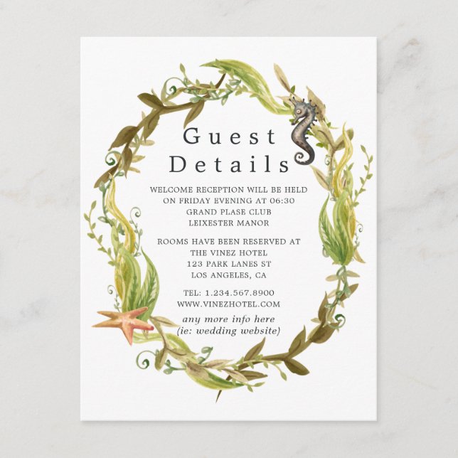 Carte D'accompagnement Aquarelle Mariage d'algues marines nautiques Détai (Devant)
