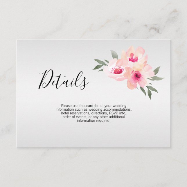 Carte D'accompagnement Aquarelle Mariage Floral Rose Gris DETAILS (Devant)