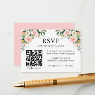 Carte D'accompagnement Aquarelle mariage rose blanc Floral QR RSVP