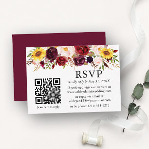 Carte D'accompagnement Aquarelle Mélangée Florale Bourgogne QR Wedding RS