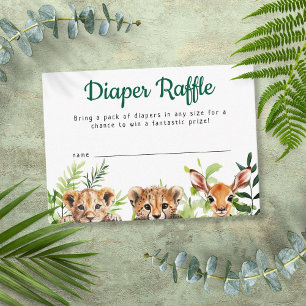 Carte D'accompagnement Aquarelle mignonne Safari Animaux Déchets Raffle