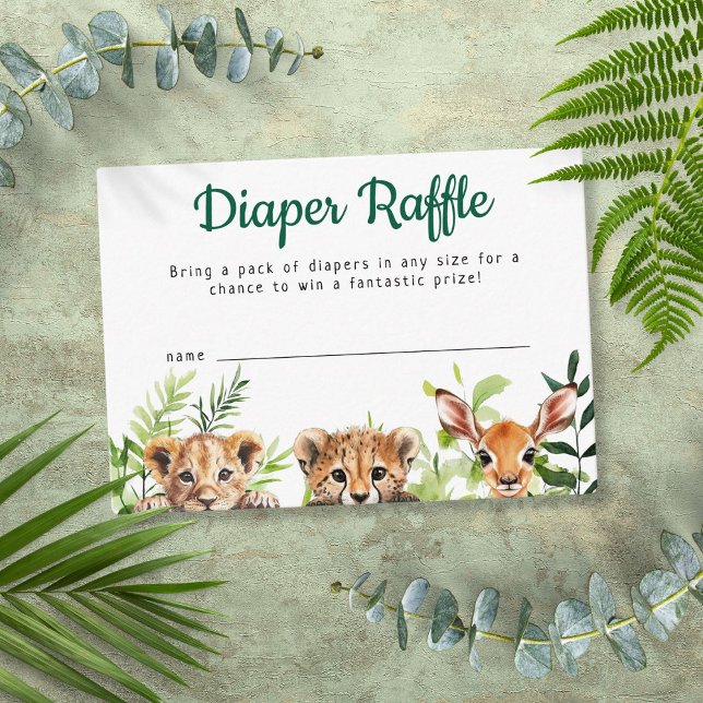 Carte D'accompagnement Aquarelle mignonne Safari Animaux Déchets Raffle (Cute Watercolor Safari Animals Diaper Raffle Enclosure Card)