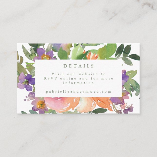 Carte D'accompagnement Aquarelle minimale violet Mariage floral (Devant)