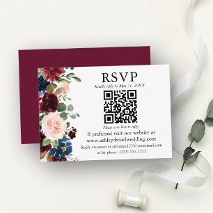 Carte D'accompagnement Aquarelle Mixte Floral Bourgogne QR RSVP Mariage