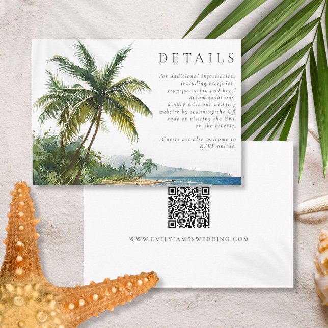 Carte D'accompagnement Aquarelle moderne Palm Beach QR Code Mariage (Modern Watercolor Palm Beach QR Code Wedding Enclosure Card)