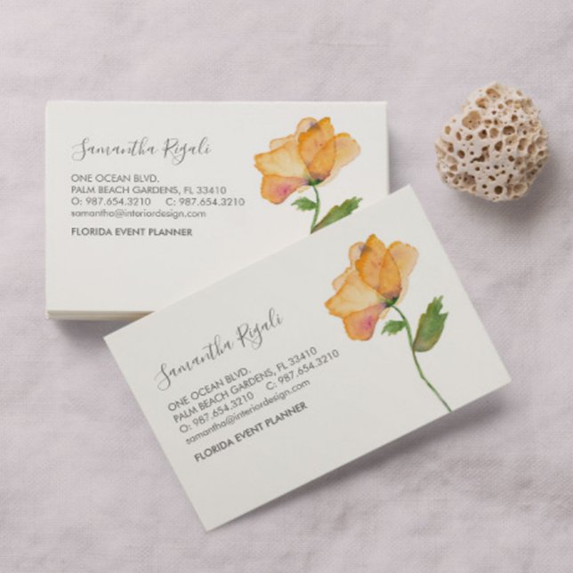 Carte D'accompagnement Aquarelle Orange Populaire Flower Business (Professional business cards watercolor orange florals poppy flower Victoria Grigaliunas DoTellABelle)