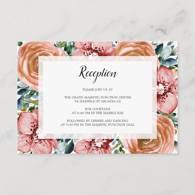 Carte D'accompagnement Aquarelle Orange Rose Orchidées Réception de maria (Devant)