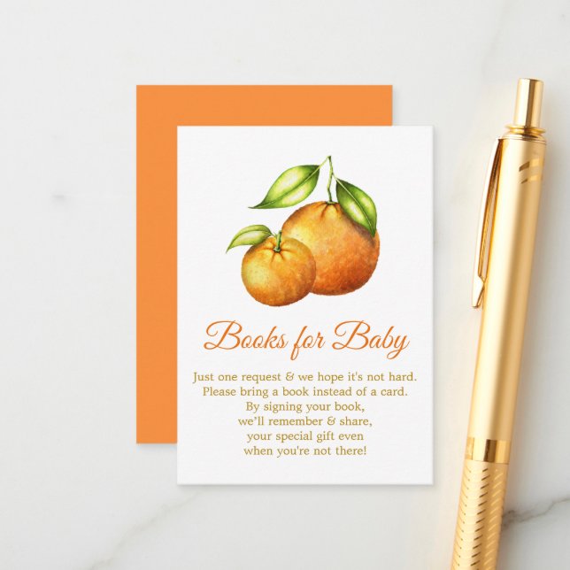 Carte D'accompagnement Aquarelle Oranges Citrus Livres Pour Baby shower (Devant/Arrière en situation)
