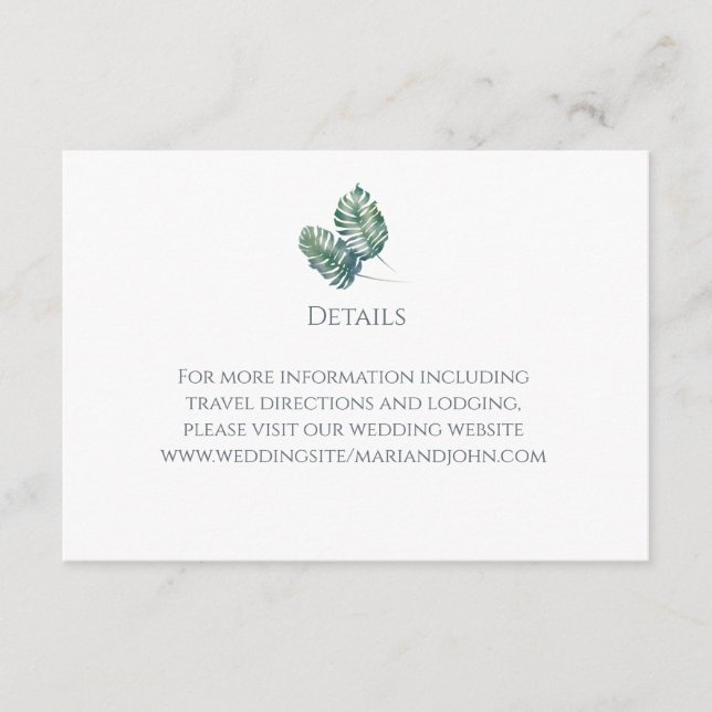 Carte D'accompagnement Aquarelle Palmes et Mariage d'ardoise (Devant)