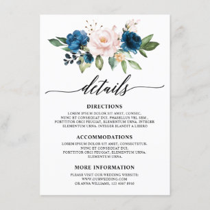 Carte D'accompagnement Aquarelle romantique Marine bleu Blush Rose Floral