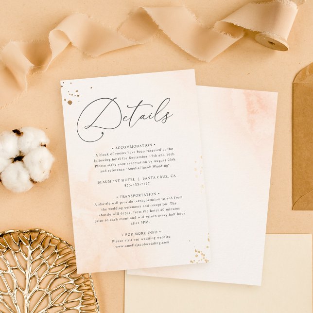 Carte D'accompagnement Aquarelle romantique rose pâle Détails du Mariage (Créateur téléchargé)