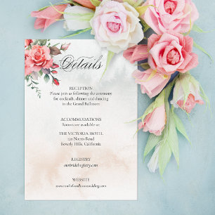 Carte D'accompagnement Aquarelle romantique Roses roses roses et calligra