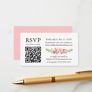 Carte D'accompagnement Aquarelle rose Blush Floral Wedding RSVP QR