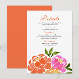Carte D'accompagnement Aquarelle Rose chaud Orange Floral Détails du Mari