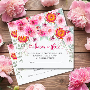 Carte D'accompagnement Aquarelle rose & Citrus Diaper Raffle Baby Douche